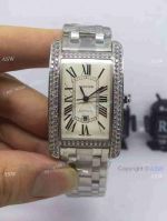 Swiss Copy Cartier Tank Americaine 1713 watch Diamond bezel Stainless Steel